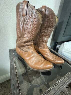 Vintage Tony Lama Two-Tone Brown Leather Western Cowboy Boots